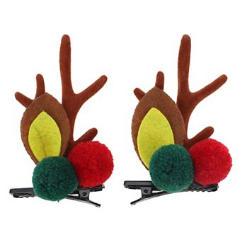 Christmas Hair Clips Antlers Hairball for Christmas 2.76"x1.77" Brown 1 Pair