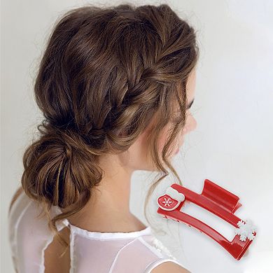Square Gloves Snowflakes Hair Clips for Christmas 3.35"x1.77"x1.57" Red 1 Pc