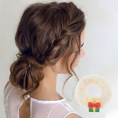Christmas Hair Ties Gift Box Plush for Christmas Beige 1 Pc