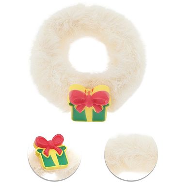 Christmas Hair Ties Gift Box Plush for Christmas Beige 1 Pc