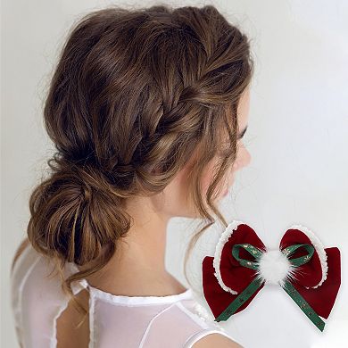 Christmas Hair Clips Sable Bow for Christmas 5.51"x4.33" Red White 1 Pc