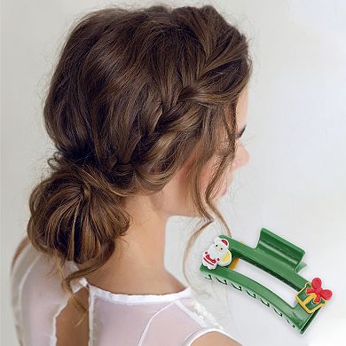 Square Old Man Gift Box Hair Clips for Christmas 3.35"x1.77"x1.57" Green 1 Pc