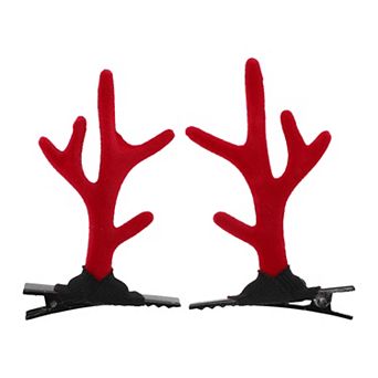 Christmas Hair Clips Antlers for Christmas 2.95"x1.77" Red 1 Pair