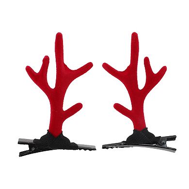 Christmas Hair Clips Antlers for Christmas 2.95"x1.77" Red 1 Pair