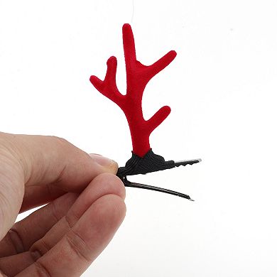 Christmas Hair Clips Antlers for Christmas 2.95"x1.77" Red 1 Pair