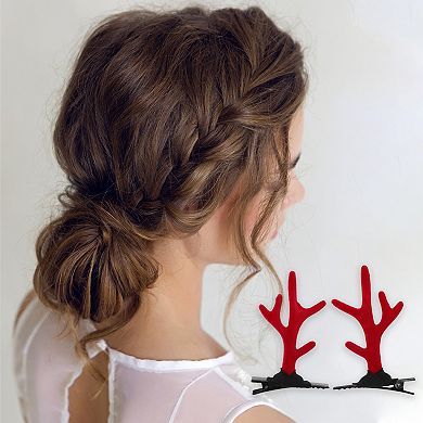 Christmas Hair Clips Antlers for Christmas 2.95"x1.77" Red 1 Pair