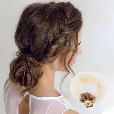 Christmas Hair Ties Plush Elk for Christmas Beige 1 Pc