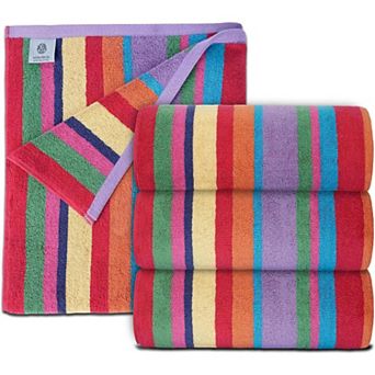 White Classic 100% Cotton Rainbow Striped Oversized Beach Towels 30x60" - 4 Pack