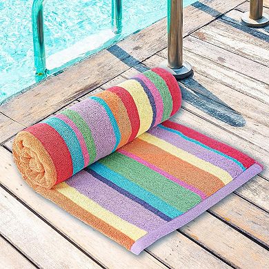 White Classic 100% Cotton Rainbow Striped Oversized Beach Towels 30x60" - 4 Pack