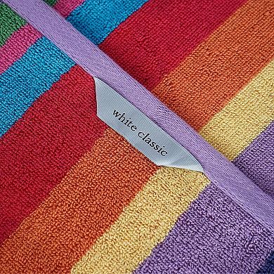 White Classic 100% Cotton Rainbow Striped Oversized Beach Towels 30x60" - 4 Pack