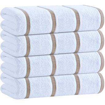White Classic 100% Cotton Rainbow Striped Oversized Beach Towels 30x60" - 4 Pack