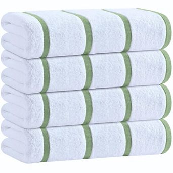 White Classic 100% Cotton Rainbow Striped Oversized Beach Towels 30x60" - 4 Pack