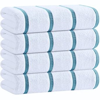 White Classic 100% Cotton Rainbow Striped Oversized Beach Towels 30x60" - 4 Pack