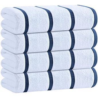 White Classic 100% Cotton Rainbow Striped Oversized Beach Towels 30x60" - 4 Pack