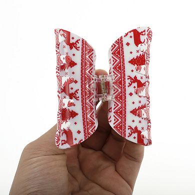 Semicircle Elk Tree Hair Clips for Christmas 3.35"x1.77"x1.42" Red White 1 Pc