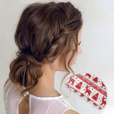 Semicircle Elk Tree Hair Clips for Christmas 3.35"x1.77"x1.42" Red White 1 Pc