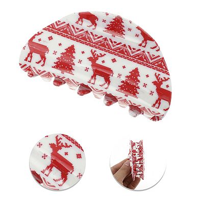 Semicircle Elk Tree Hair Clips for Christmas 3.35"x1.77"x1.42" Red White 1 Pc