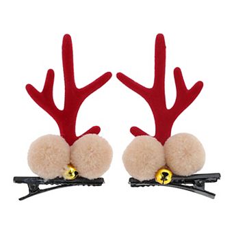 Christmas Hair Clips Antlers Bell for Christmas 2.76"x1.77" Red 1 Pair