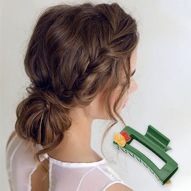 Square Bow Tie Bell Hair Clips for Christmas 3.35"x1.77"x1.57" Green 1 Pc