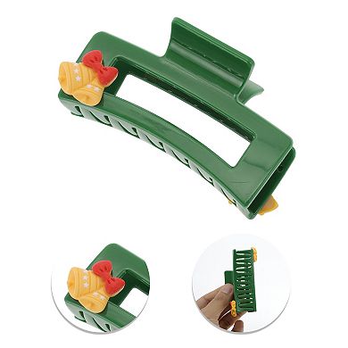 Square Bow Tie Bell Hair Clips for Christmas 3.35"x1.77"x1.57" Green 1 Pc