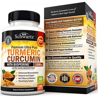 Turmeric Curcumin with BioPerine 1500mg - Natural Joint Support - 180 Capsules