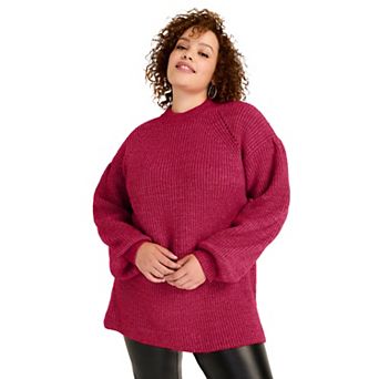 June + Vie Women's Plus Size -Sleeve Mockneck Sweater