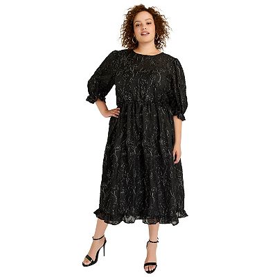 June + Vie Women's Metallic Jacquard Dress - Black - Casual Dresses