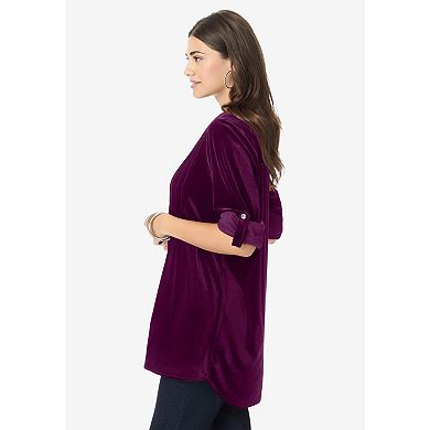 Roaman's Women's Plus Size Pintuck Velour Tunic