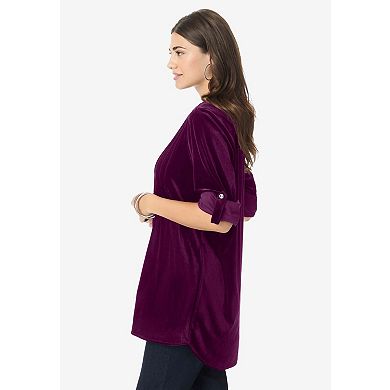 Roaman's Women's Plus Size Pintuck Velour Tunic