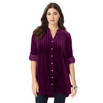 Roaman's Women's Plus Size Pintuck Velour Tunic
