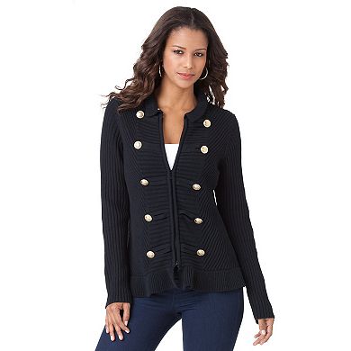 Roaman's Women's Plus Size Military-Inspired Ribbed Cardigan Sweater