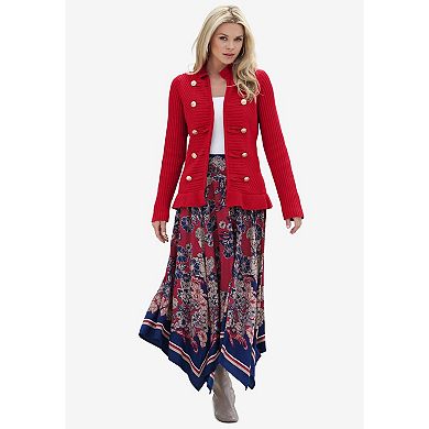 Roaman's Women's Plus Size Military-Inspired Ribbed Cardigan Sweater