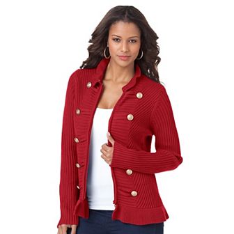 Roaman's Women's Plus Size Plus Size Military-Inspired Ribbed Cardigan Sweater