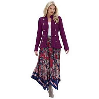 Roaman's Women's Plus Size Plus Size Military-Inspired Ribbed Cardigan Sweater