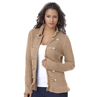 Roaman's Women's Plus Size Plus Size Military-Inspired Ribbed Cardigan Sweater