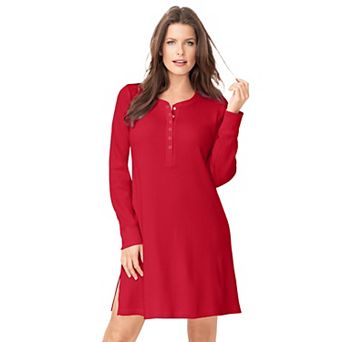 Dreams & Co. Plus Size Thermal Henley Sleepshirt