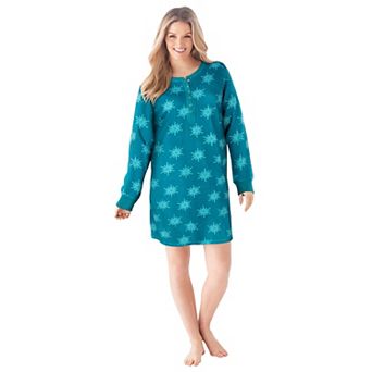 Dreams & Co. Plus Size Thermal Henley Sleepshirt
