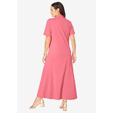 Jessica London Women's Plus Size Stretch Cotton Button Front Maxi Dress