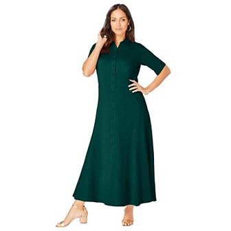 Jessica London Women's Plus Size Stretch Cotton Button Front Maxi Dress