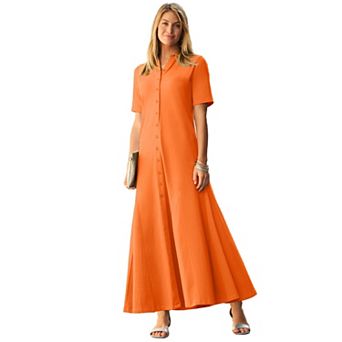 Jessica London Women's Plus Size Stretch Cotton Button Front Maxi Dress