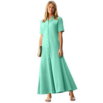 Jessica London Women's Plus Size Stretch Cotton Button Front Maxi Dress