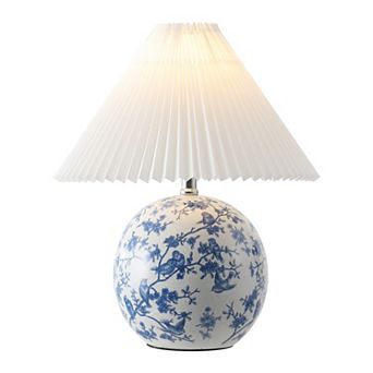 Shishen Cottage Classic Chinoiserie Ceramic Orb LED Table Lamp with Pleated Shade