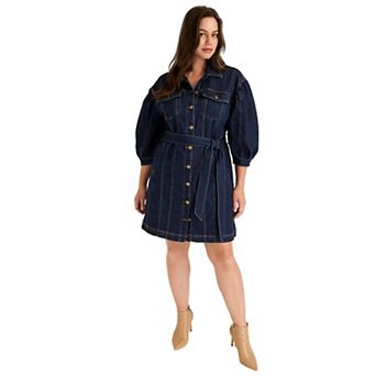 June + Vie Women's Plus Size Denim Shirtdress