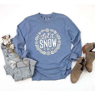 Let It Snow Wreath Garment Dyed Long Sleeve Tees