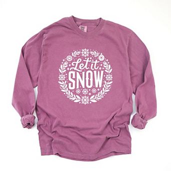 Let It Snow Wreath Garment Dyed Long Sleeve Tees