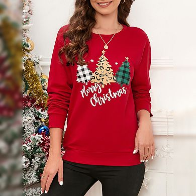 Womens Christmas Tops Festive Graphic Sweatshirts Round Neck Christmas Sweatshirts