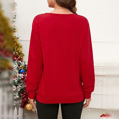 Womens Christmas Tops Festive Graphic Sweatshirts Round Neck Christmas Sweatshirts
