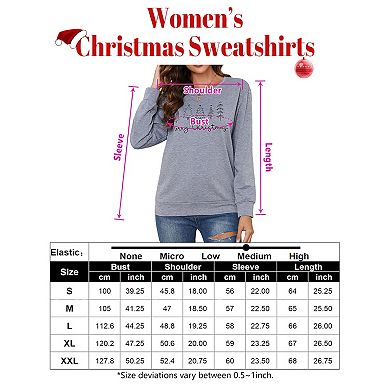 Womens Christmas Tops Festive Graphic Sweatshirts Round Neck Christmas Sweatshirts