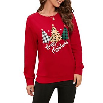 Womens Christmas Tops Festive Graphic Sweatshirts Round Neck Christmas Sweatshirts
