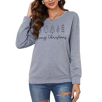 Womens Christmas Tops Festive Graphic Sweatshirts Round Neck Christmas Sweatshirts